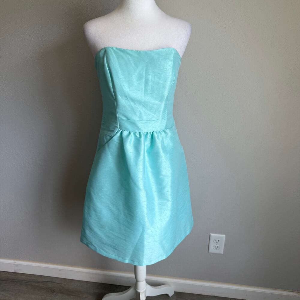 Alfred Sung D508 Seaside Light Blue Strapless Cocktail Mini Dress Women 8 Pocket
